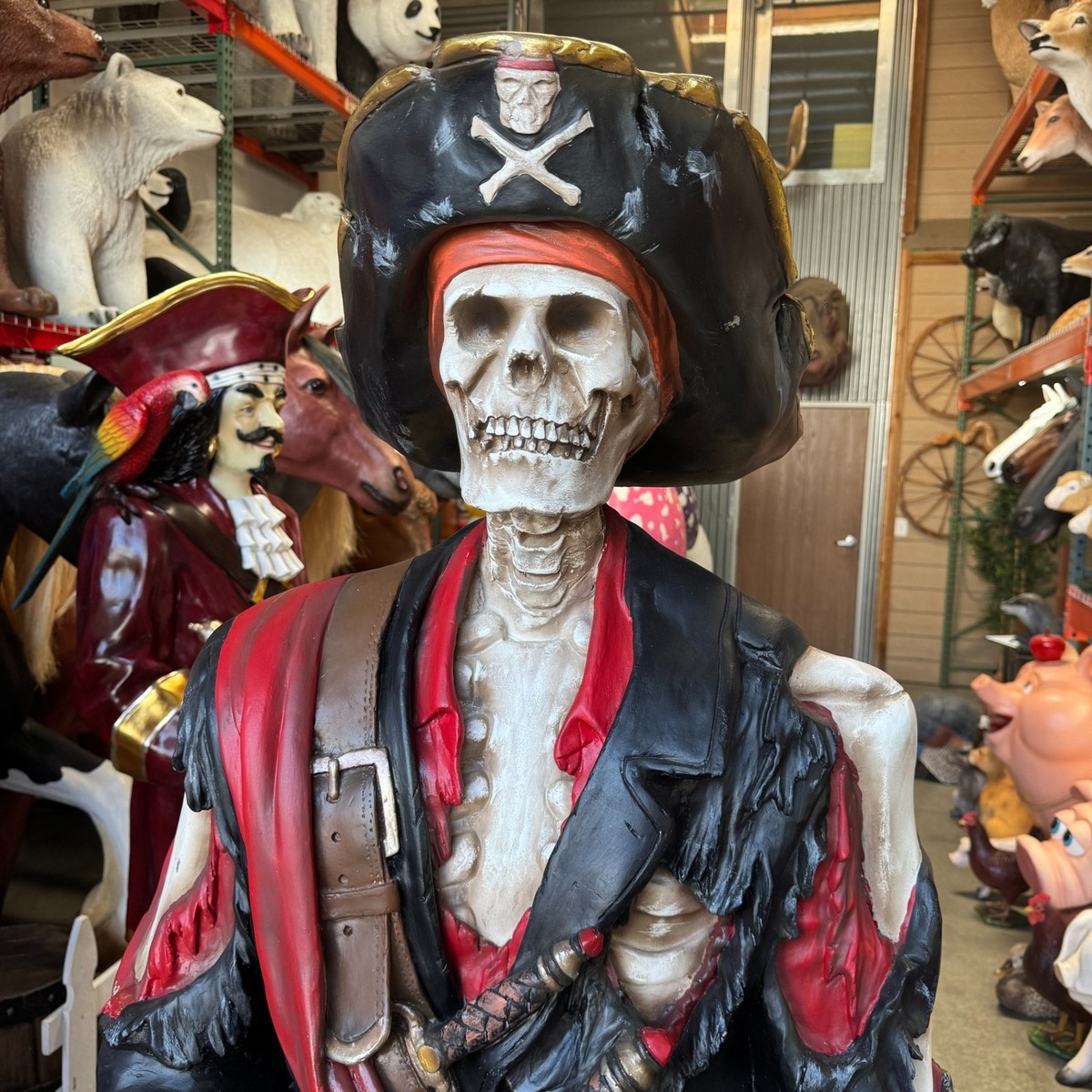 Pirate Captain Hook Skeleton Life Size Resin Statue Treasure
