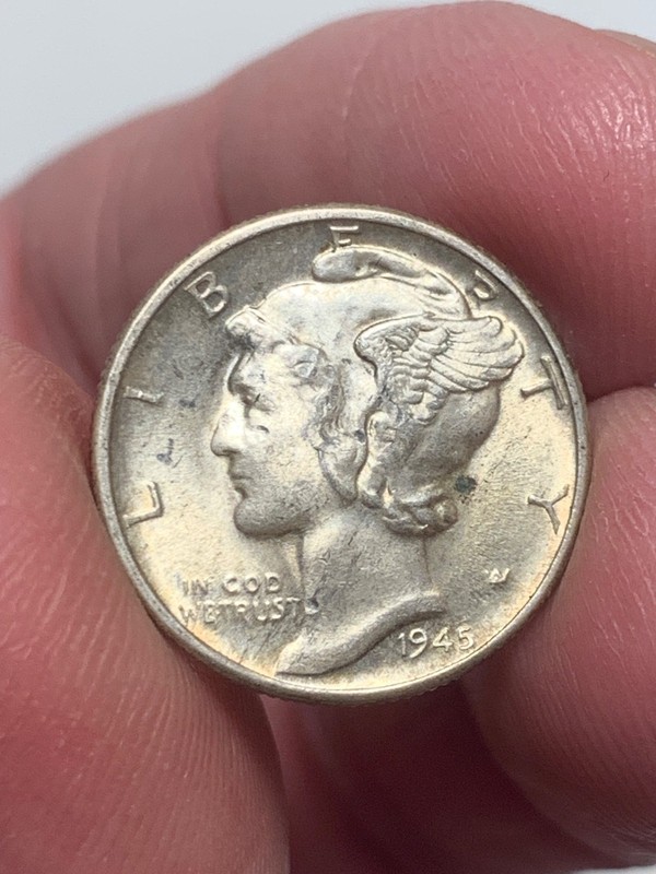 1945-D Silver Mercury Dime, Choice Original