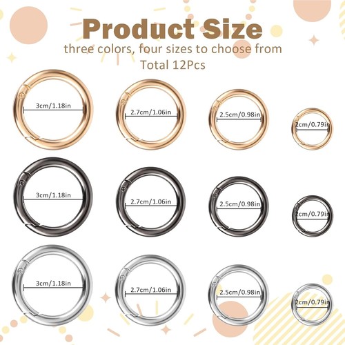 Ouligay 12Pcs Spring O Rings Metal Round Small, Gold, Silver, Black - Picture 2 of 8