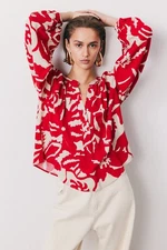 H&M BALLOON-SLEEVED BLOUSE TOP SHIRT TROPICAL FLORAL PRINT RED XS EXTRA SMALL 8