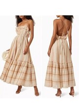 Zimmermann Anneke Swing Biscuit And Gold  Belted Dress Size 4 NEW RRP $650