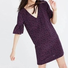 Madewell Bell Sleeve Silk Shift Dress in Painted Clover Navy 4
