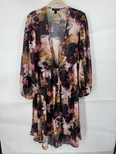 Torrid Tie Front Maxi Dark Floral Sheer Kimono Women M/00 Black Whimsigoth