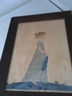 VINTAGE WATERCOLOR PAINTING GIRL STANDING WITH PARASOL 14" Primitive colonial