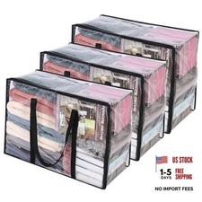 Clear Clothes Storage Bag - Plastic Blanket - 40L - 3 Pack - Zipper - Clear