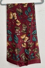 Vintage '80s Club 7 Echo Burgundy  Multicolor Floral 100 Silk 10"x 52" Scarf