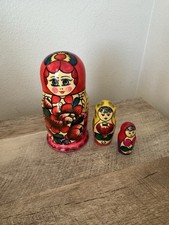 Russian Nesting Doll 3 Dolls Pink Red Floral Wood