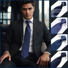 S W SHLAX WING Mens Tie Extra Long Necktie Paisley Solid Blue Stripes