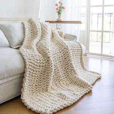 Chunky Knit Blanket - Luxury Soft Cozy 50  60 Throw Blanket,100 Woven Blank...