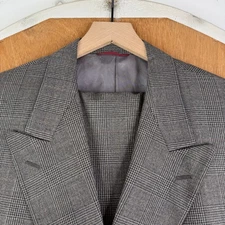 Hart Schaffner Marx Suit Mens 44R Gray Glen Check Double Breasted Winter Wool