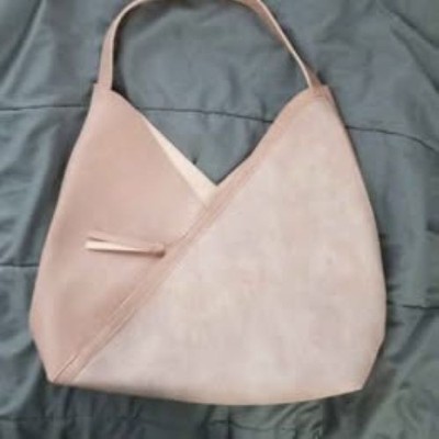 Pink Large Tote Hand/Travel Bag  Open Top with Front Zipper    Small Green Stain