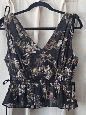 AllSaints Maia Viola Hand Embellished Peplum Top US 4