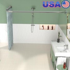 L Shaped Shower Curtain Rod Stainless Steel Wall Mounted Adjustable Corner Set