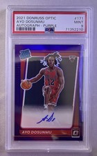 2021-22 Panini Donruss Optic- Ayo Dosunmu Purple Prizm Auto #171 PSA 9 Bulls