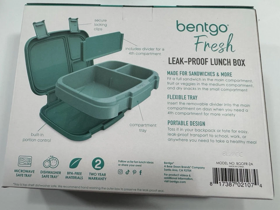 Fiambrera estilo Bentgo "Bentgo" fresca a prueba de fugas 3 compartimentos verde NUEVA escuela Foto 4 de 4