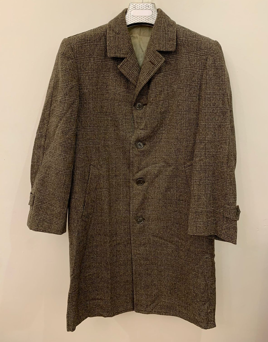 1970s Vintage pure wool Tweed glen check classic Brown over coat