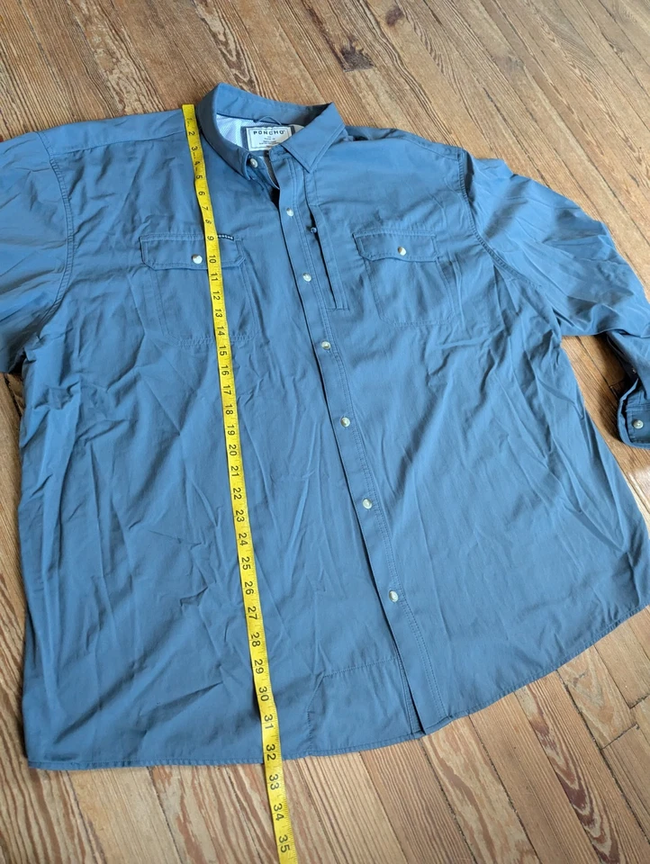 Poncho Fishing Shirt Mens Size 3XL Blue Long Sleeve Button Up Magnetic Pockets - Image 2 of 4