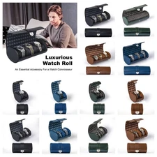 DUKWIN Vegan Leather 1-2-3 Watch Roll Travel Case Organizer W/ Removable Pillows