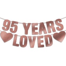 Pre-Strung 95th Birthday Banner - Rose Gold Glitter, Happy 95th Birthday Part...