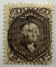 US 1862 Sc# 70 or 70c Used 24c Washington Stamp w/ light Cancel and deep color