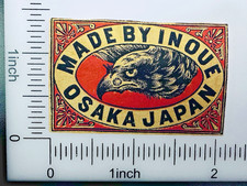 Inoue Osaka Japan Match Label Eagle Head Vintage Matchbox Advertising Art P5-C7