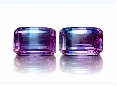 Certified 22 Ct+ Natural Alexandrite Bio Color Pixel Cut Loose Gemstone 2 Pcs