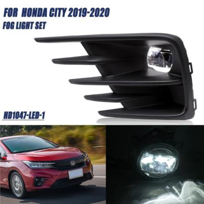 2Pcs Front Fog Lights Assembly w/ Clear Lens Grills Bumper For Honda City 19-20