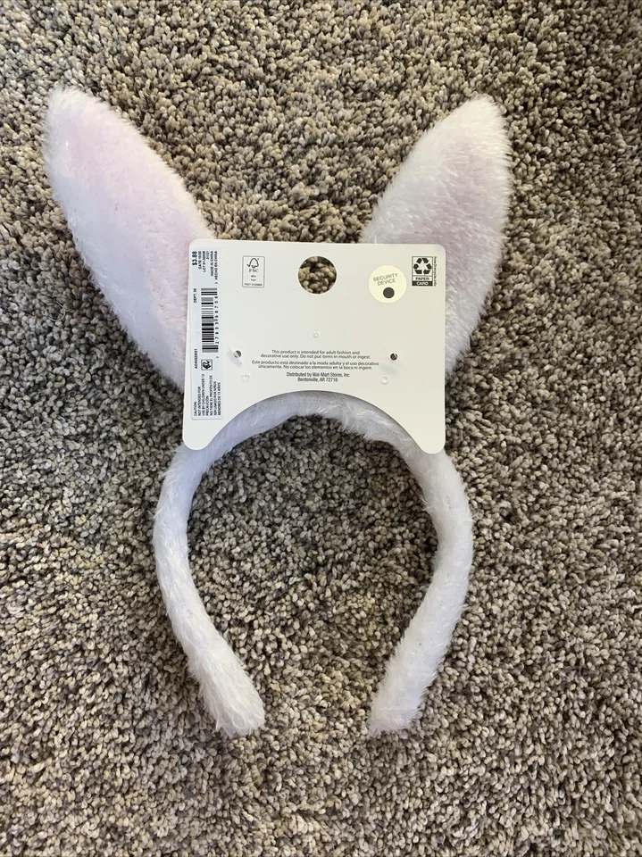 Plush Bunny Ears White Pink Easter Rabbit Headband Head Band Furry Hair -NWT - Image 2 of 4
