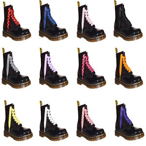 Coloured Ribbon Laces Bootlaces Fits 3 6 8 10 Eye Dm Boots Shoes Logo Aglets Ebay