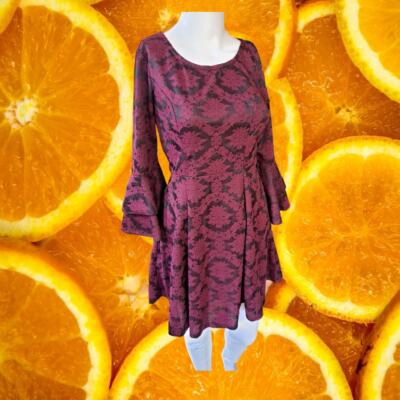 My Michelle Maroon Fit Flare Dress with Decorative Arms Size Small