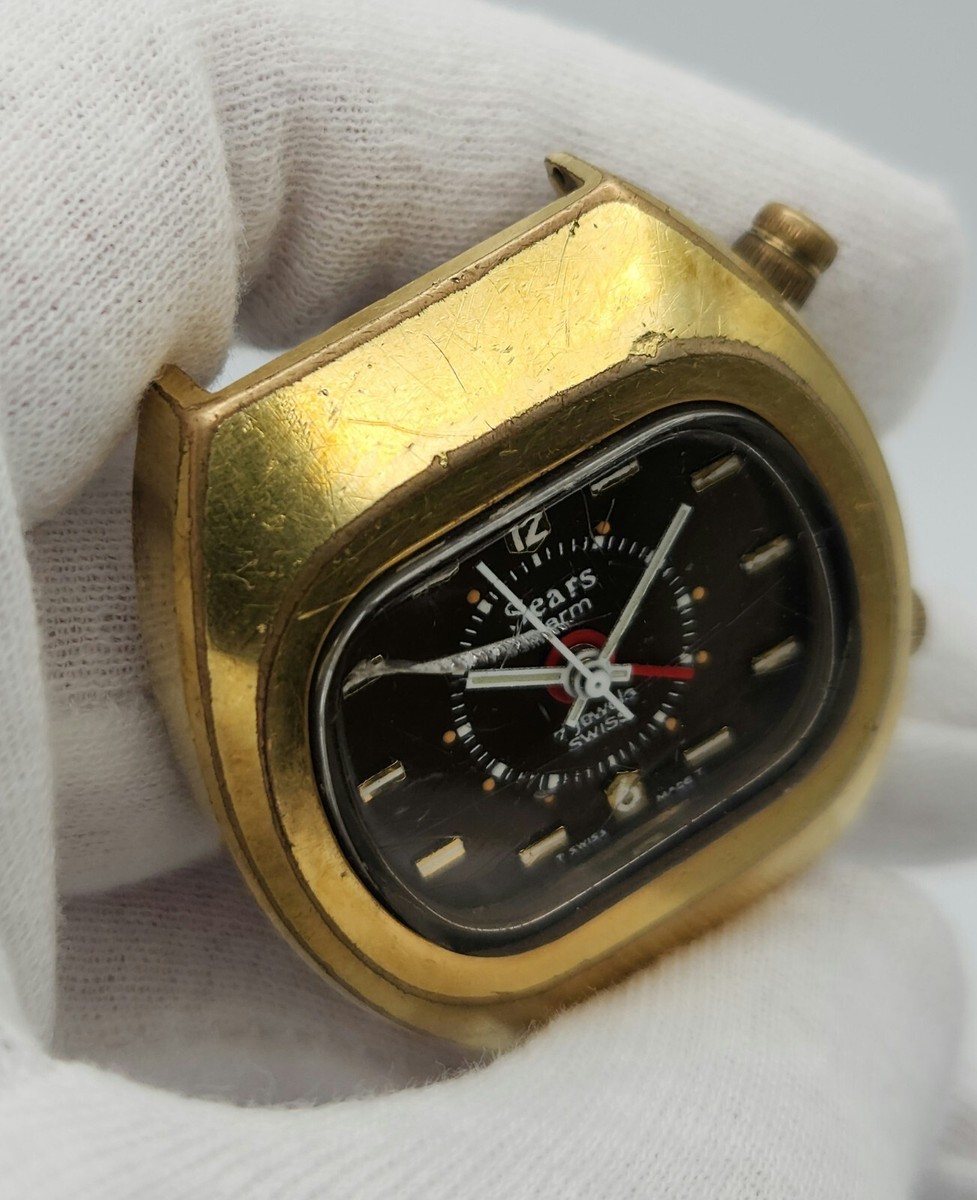 Sears Men's Vintage Mechanical Swiss Made Watch w/ Alarm - READ
