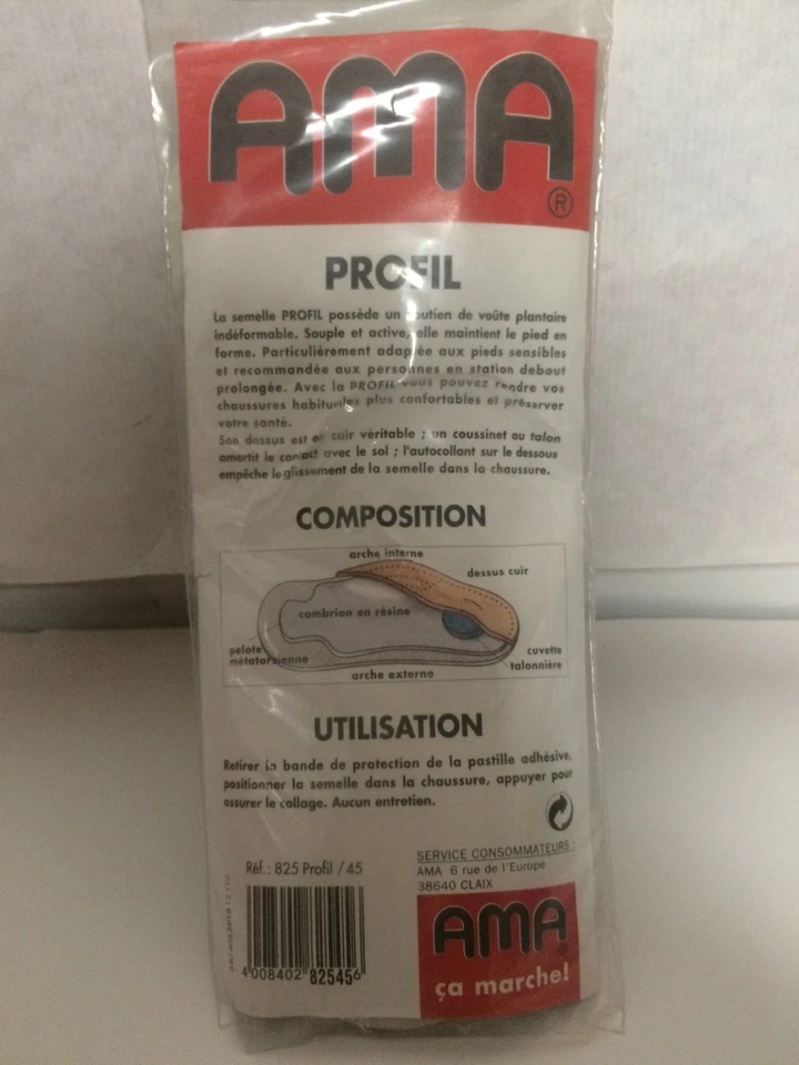 SEMELLE POUR CHAUSSURE SOUTIENT LA VOÛTE PLANTAIRE DESSUS CUIR AMA (1.965.2) - Photo 2/2