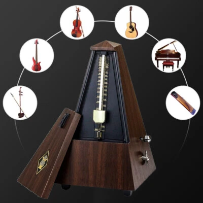 MARKENLOS Metronom Mechanisch Taktgeber Pendel Tempo Pyramide Glocke Holz Optik Braun NEU