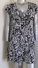 Women ENFOCUS STUDIO PULLOVER MINI LAYERED RUFFLE NECK DRESS Size 16 Black/White