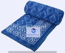 Indian Handmade Block Kantha Quilt Throw Reversible Cotton Gudari Twin Blanket