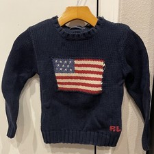 VTG Polo Ralph Lauren Big American Flag Blue Made In Japan Youth Size 5