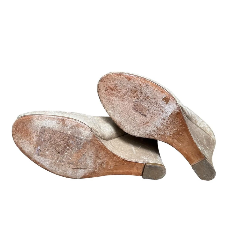 Maison Margiela Avant Garde Años 2010 Cuero Tostado Peep Toe Cuña Tacones Talla 38.5 Foto 4 de 4