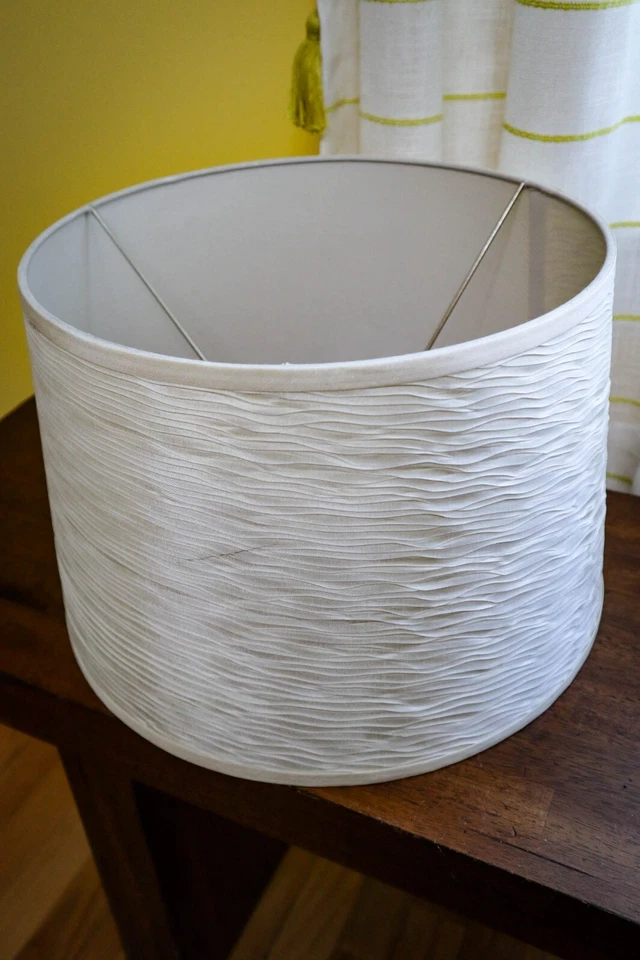 Large Drum Lamp Shade 13" Diameter White Crinkle Ruched Fabric Modern Coastal - Image 3 of 4