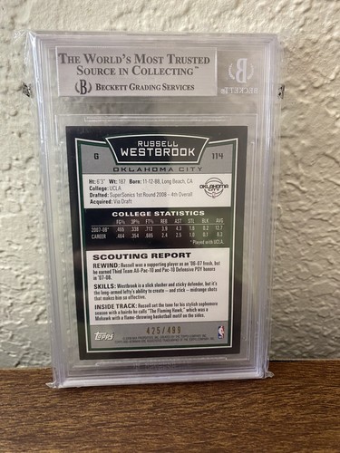 2008-09 Bowman Draft Picks & Stars Blue /499 Russell Westbrook BGS 8.5 Rookie RC - Picture 2 of 2