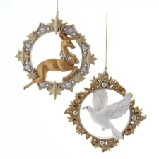 Reindeer and Dove Metallic Gold Ornaments