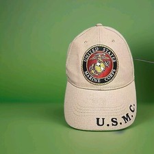 Twill Marine Corps hat USMC Slide Back Beige 100 Cotton Eagle Emblem