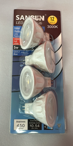 SANSUN 5W MR16 LED Bulbs 12v 50w GU5.3 3000K 450lm Pack of 4 - Picture 1 of 1