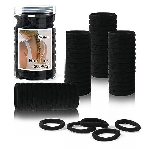 Black Hair Ties for Thick No Damage, 200 Pcs Ponytail Holders 200 PCS  - Picture 1 of 6