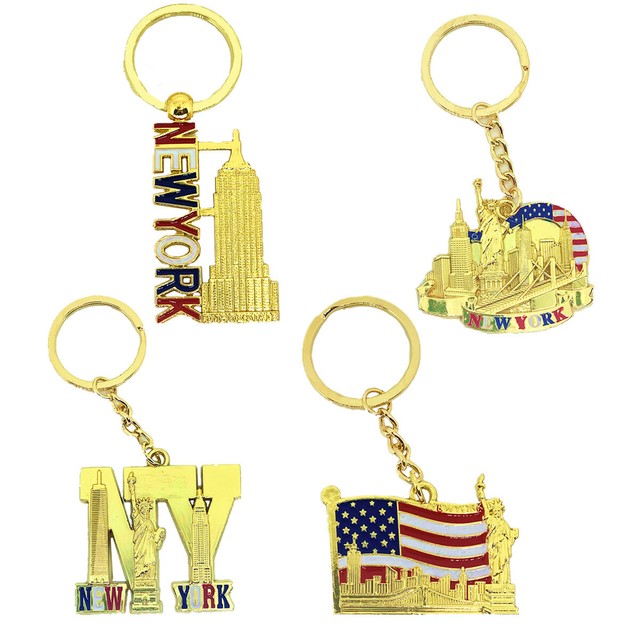 12 Pack Gold New York City Metal Keychains NYC KeyRing Souvenir
