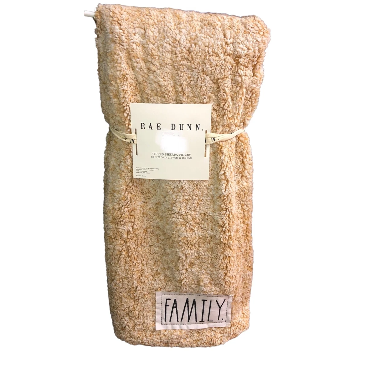 Rae Dunn FAMILY Patch Yellow Tipped Sherpa Throw Blanket 50 x 60