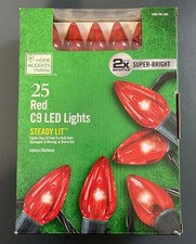 Home Accents Holiday 25 Red C9 LED SUPER BRIGHT Xmas Light Set 16 FT Steady Lit