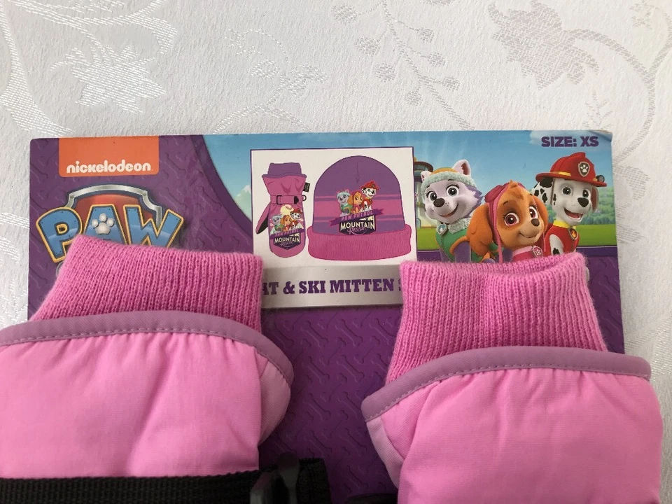 Niñas Paw Patrol Invierno Sombrero Esquí Mitones Conjunto Talla XS Niño Pequeño Nickelodeon Gorro Foto 3 de 4