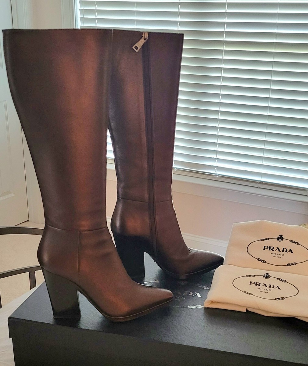 PRADA Women's Brown Leather Knee High Boots US EU (Box