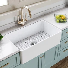 HOROW 33''X20'' Kitchen Sink White Farmhouse Sink Undermount Single Bowl 33 in