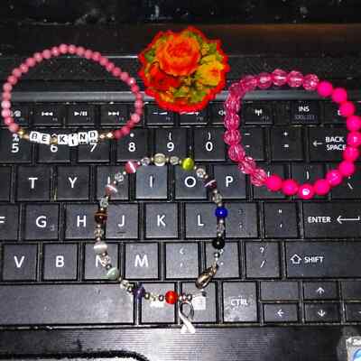 Three beautiful handmade bracelets and one handmade brooch